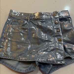 Silver Metallic Button-Front Skort